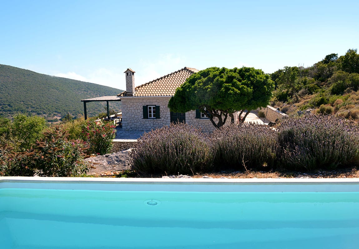 Urania Villas Lefkada Greece - Villa Geofos Lefkada pool view facing the house and the wonderful garden