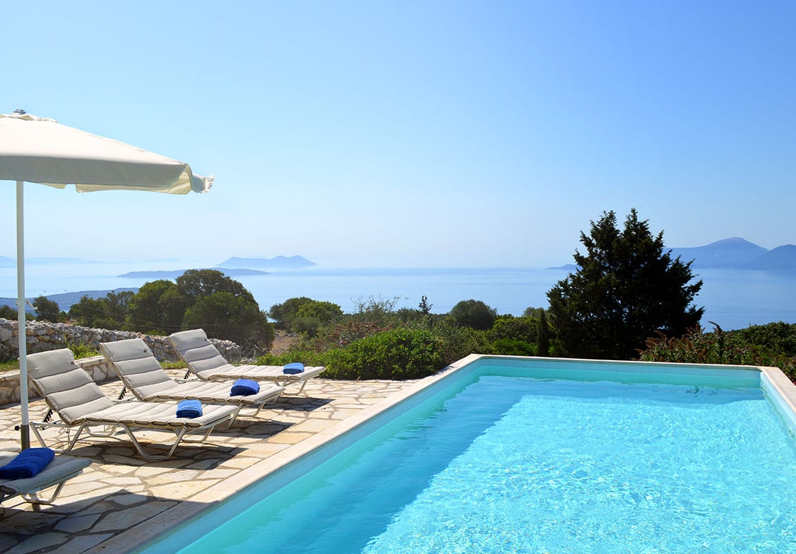 Urania Villas Lefkada Greece - Villa Geofos Lefkada private pool views with Ithaca and Kefalonia