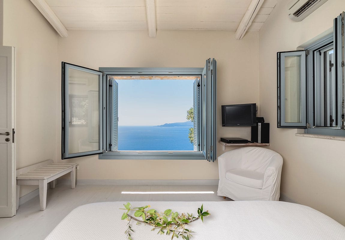 Urania Villas Lefkada Greece - Villa Iris Lefkada bedroom with stunning blue views