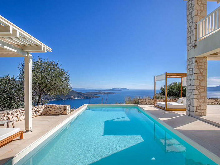 Full length of the pool featuring the space and the 180 degree panoramic sea views.