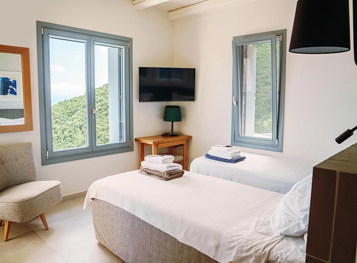 Bedroom of villa Rhea and window view